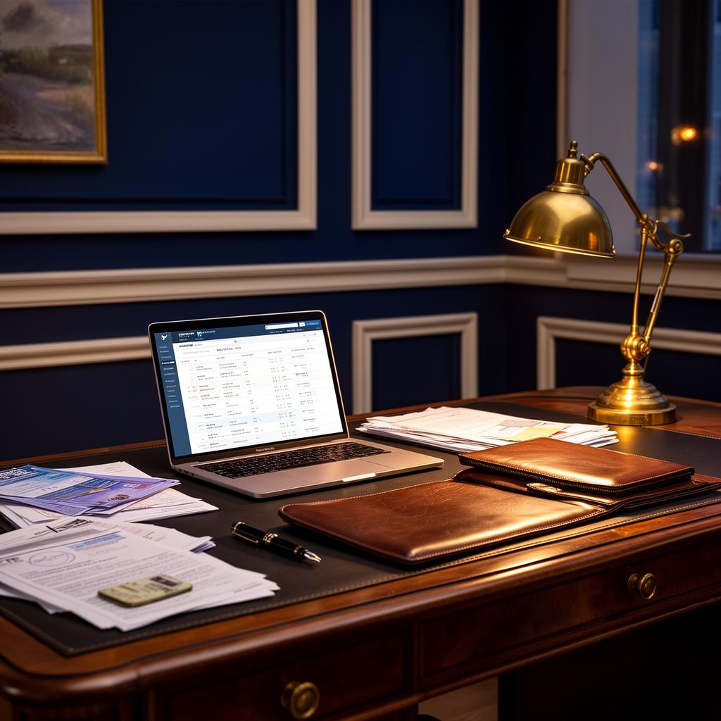 Travel consultant's desk with itinerary and documents